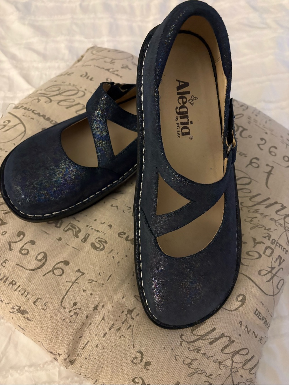 Alegria Blue Iridescent Mary Jane Flats